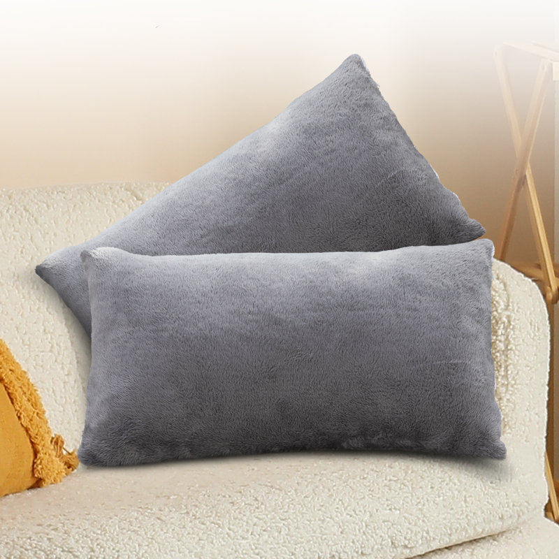 Gray Arctic Velvet and Microfleece Throw Pillow Set