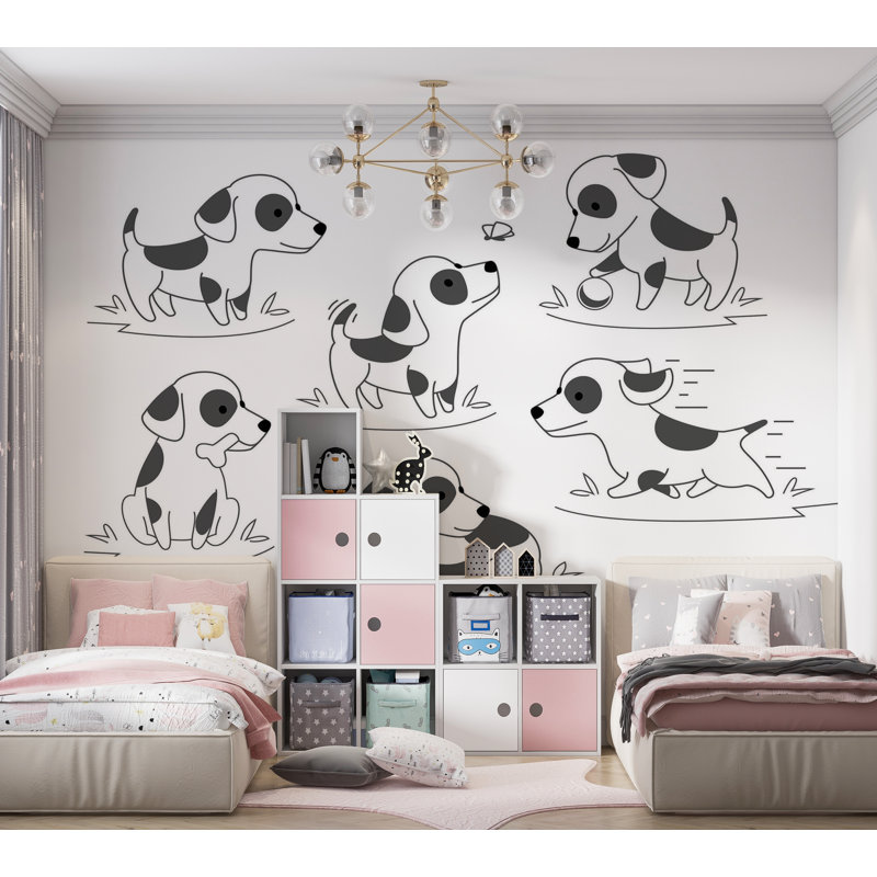 Papier peint de qualité supérieure - Chiots enjoués, L 120 po x l 180 po