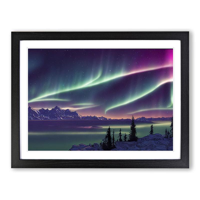 Enigmatic Aurora Borealis - Single Picture Frame Print, 25cm H x 34cm W x 2cm D, Black Framed