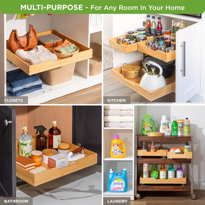Organisateur de bureau en bambou avec rails coulissants en métal épais, H 4 po x l 20 po x P 20 po