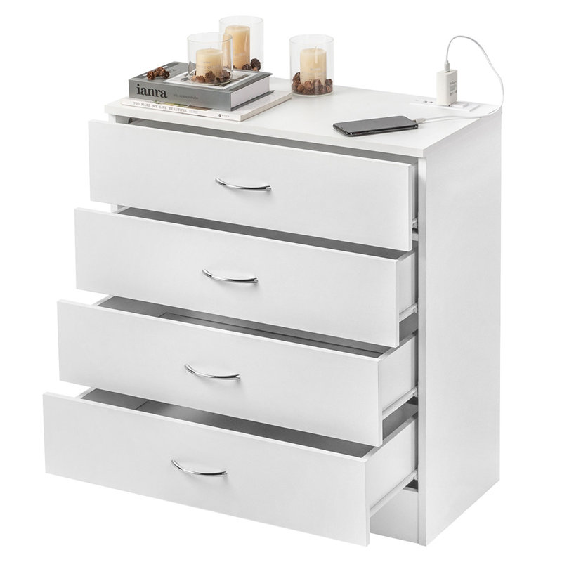 4-Drawer Nightstand With USB Ports And Outlet, White