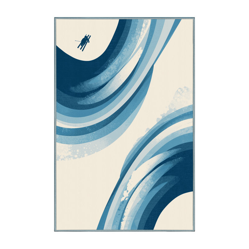 Machine Washable Aust Skiing Downhill Bold & Eclectic Modern Arc Rug in Beige – SkyBlue Binding, 7x9