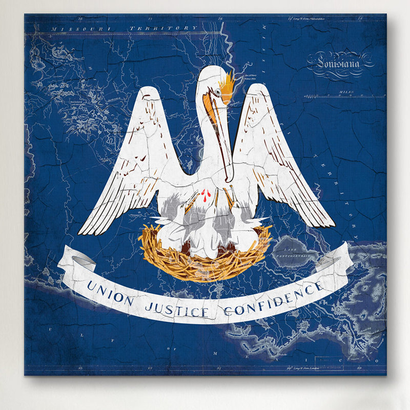 «Louisiana Flag, Grunge Vintage Map», reproduction d'impression sur toile, H 18 po x l 18 po x P 0,75 po