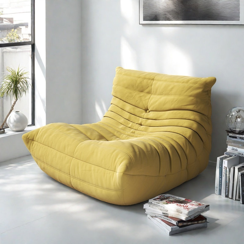 Canapé rétro paresseux chenille, Suède jaune