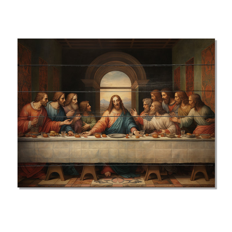 Chef-d'œuvre, le dernier souper d'aujourd'hui sur bois, H 10 po x l 20 po x P 0,78 po