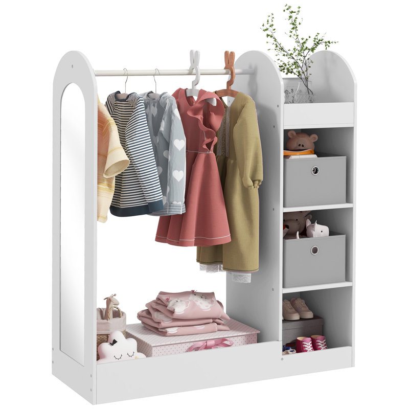Annysa Kids Clothes Rail, Children Dress Up Storage, Mirror, White
