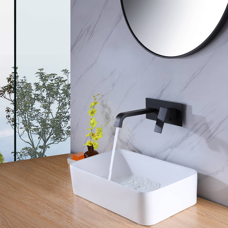 Robinet de lavabo mural pour salle de bain à robinet à une poignée noir mat avec robinets en laiton massif