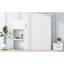 Grand lit, tablettes à persiennes blanches, conception durable en pin et peu encombrant