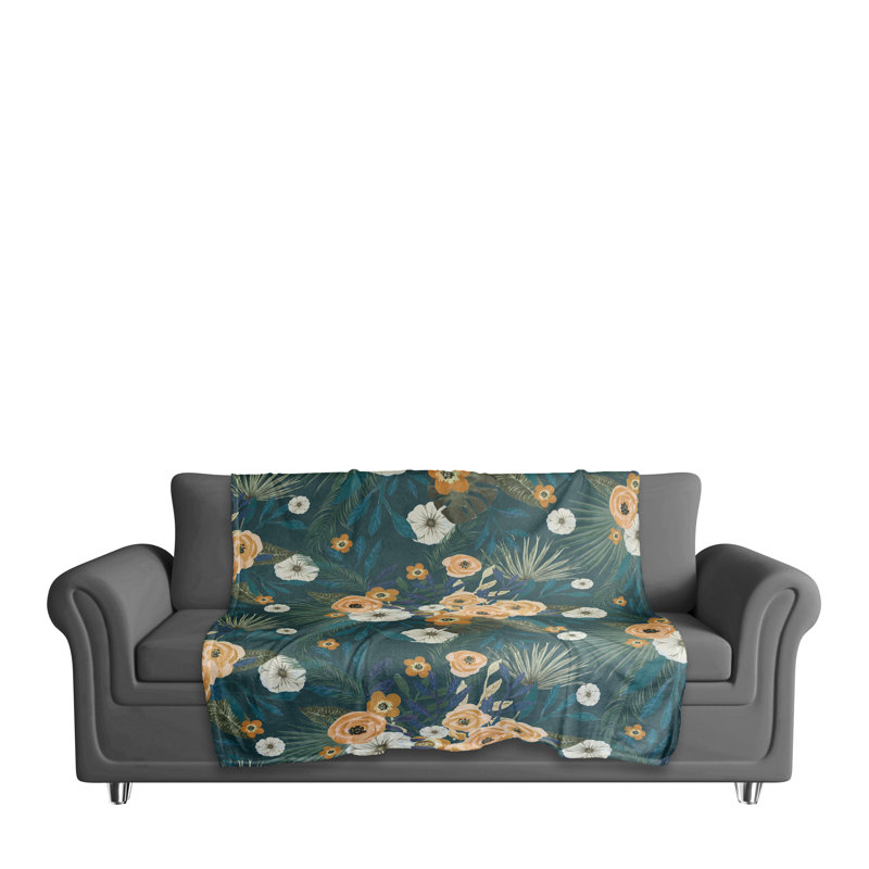 Jeté à motif floral tropical, Bleu sarcelle