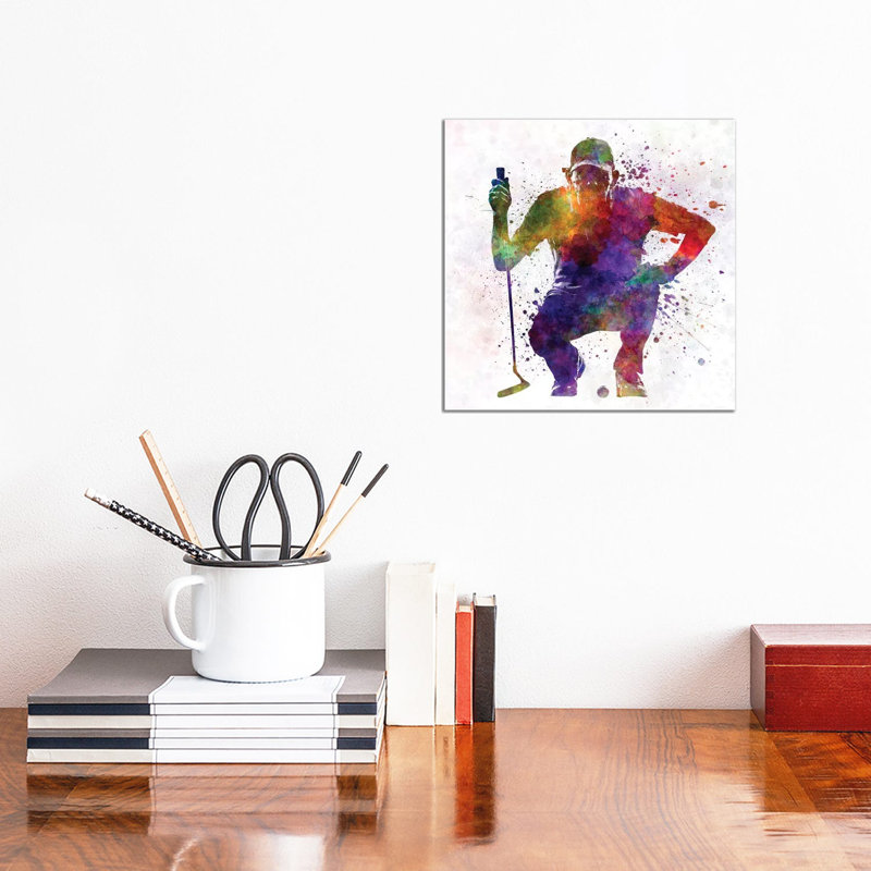 Golfer Crouching Silhouette I by Paul Rommer - Painting on Canvas, 30.48 cm H x 30.48 cm W, Wrapped Canvas