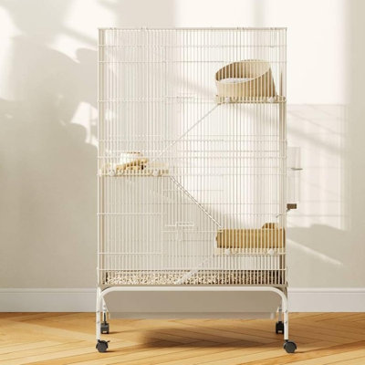 Cage en métal à 4 niveaux pour petits animaux avec roulettes - plateformes, rampes, bouteilles d'eau et bols à nourriture
