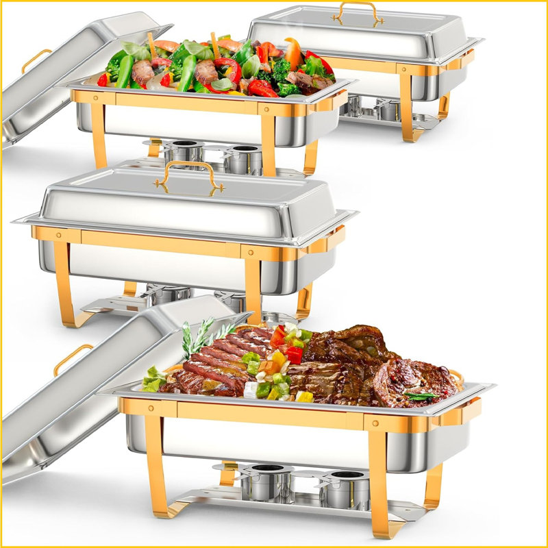 Ensemble de buffet à vaisselle Chafing, paquet de 4 de 8 pte, plats de réchaud rectangulaires pour porte-buffet, porte-réchauds en acier inoxydable