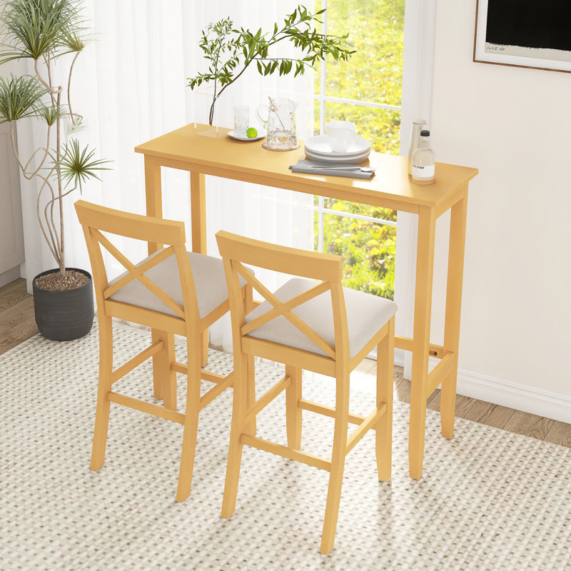 Ensemble de table de salle à manger en bois massif 3 pièces, Beige, Beige, Beige