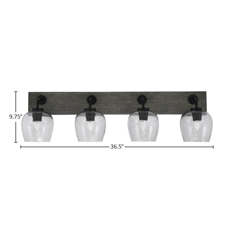 Barre d'éclairage de salle de bain 4 lumières Oxbridge, Fumée, Noir mat / gris vieilli