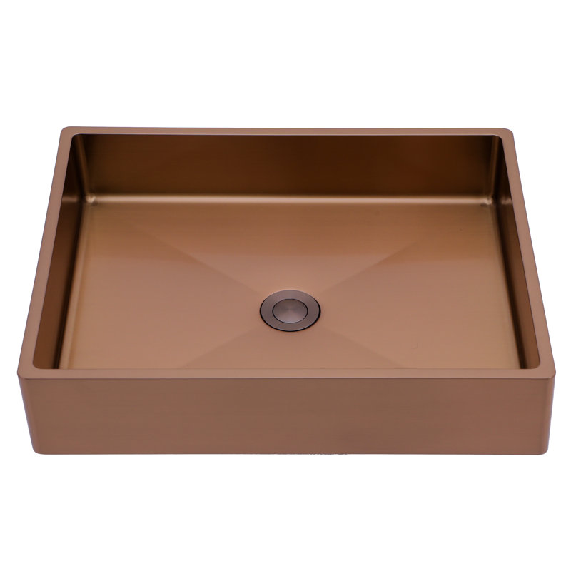 Lavabo de salle de bain 19 po x 15 po en acier inoxydable or rose - Peu d'entretien requis avec un système de drainage avancé