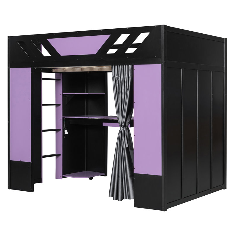 Lit mezzanine multifonctionnel en bois, design moderne avec rangement et lumières RVB