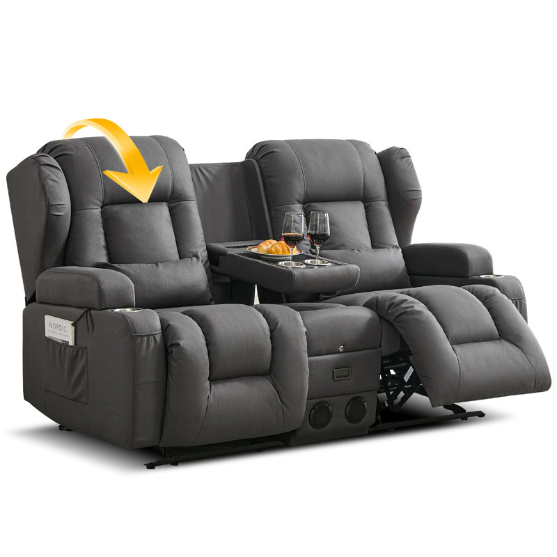 Loveseat Rocker Recliner Sofa, Dual Reclining Couch With Console, Manual Reclinable Double Seat 2 Person Recliner, Rv Movie Seating For Travel Trailers Living Room