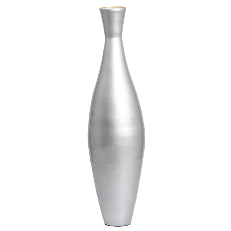 Aguasvivas Tall Modern Bamboo Trumpet Floor Vase - Elegant Decoration, Modern Accent Piece, Silver, 33" H x 9" W x 9" D