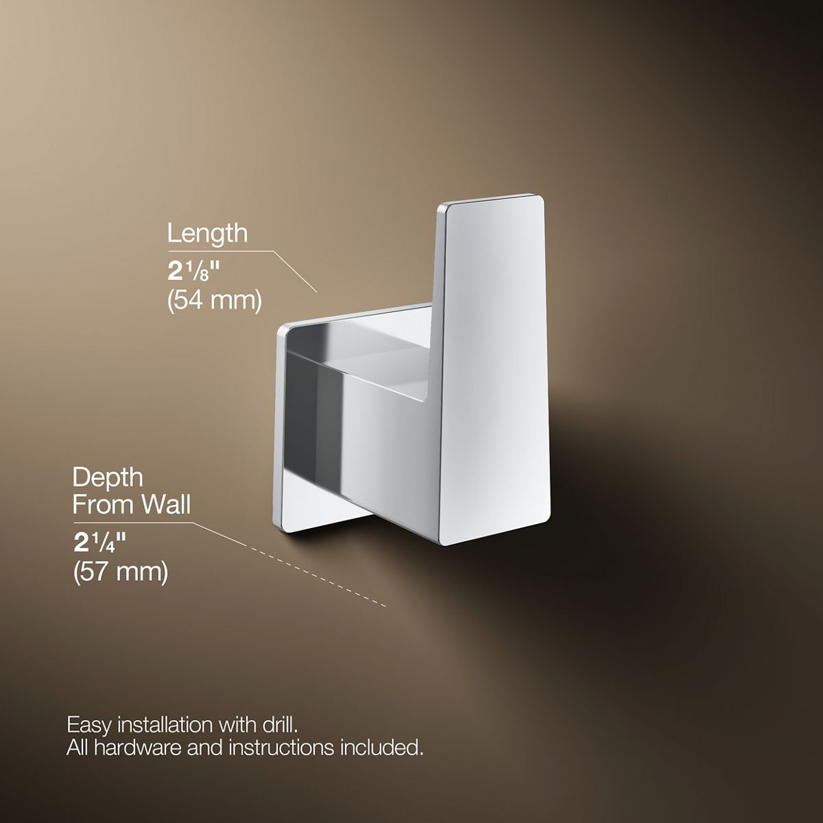 Honesty Wall Mounted Rectangular Bathroom Robe Hook, Towel Hook, Clothing Hook, Polished Chrome