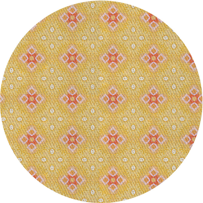 Tapis jaune à motif géométrique Najee, Rond 7 pi