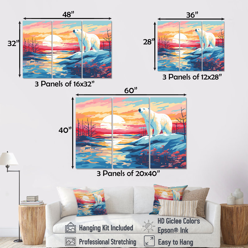 «Sunrise Bear», art mural, H 28 po x l 36 po, Toile tendue