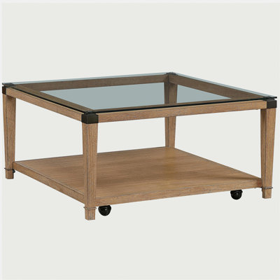 Table basse moderne et élégante avec finition brune et table de salon en verre trempé transparent