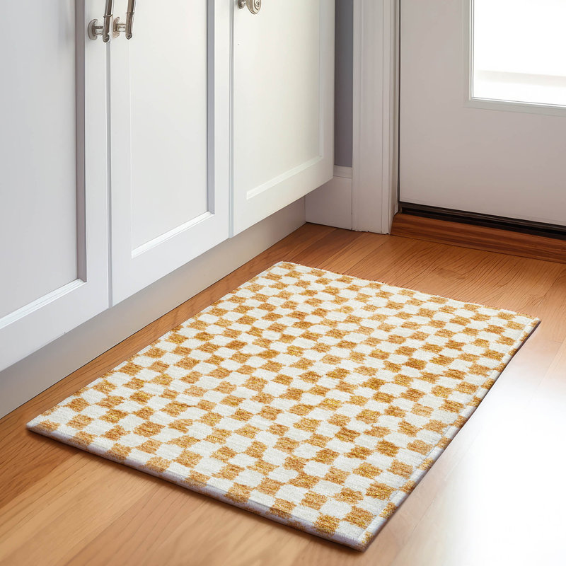 Machine Washable Indoor/Outdoor Xhevrie Orange Rug, Rectangle 1'8" x 2'6"