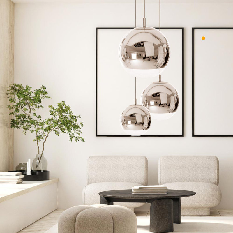 Fairy mirror ball pendant light, Chrome, 250cm H x 40cm W x 40cm D