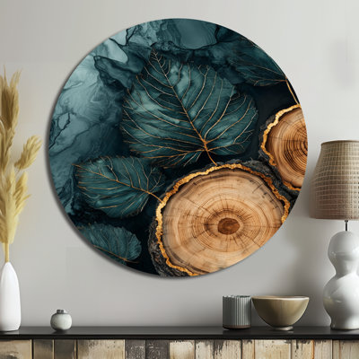 «Agate River Of Leaves Wood Slide II», reproduction d'art en métal vert traditionnel