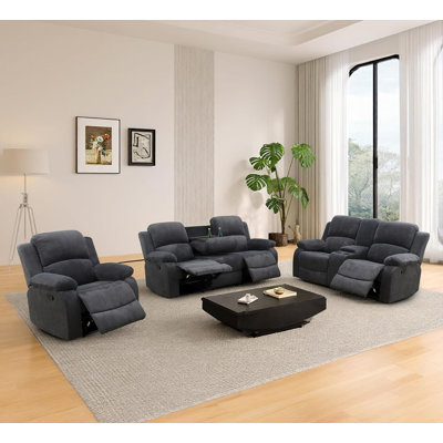 Nana 3-Piece Fabric Manual Reclining Living Room Set