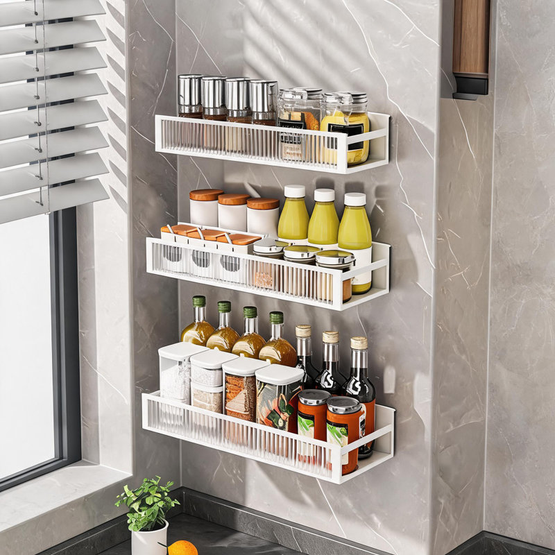 13.5cm W 碳钢 Wall Mounted Shelving Unit, (with magnet) white