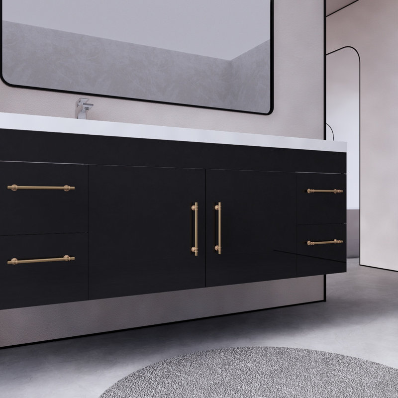 Bastri 59.06'' Single Bathroom Vanity with Acrylic Top, Glossy Black