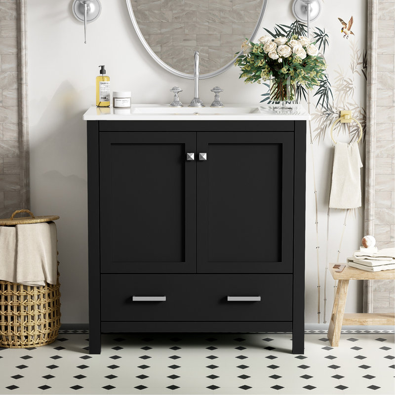 Meuble-lavabo élégant avec rangement fonctionnel et caractéristiques haut de gamme, Noir, noir, noir, noir