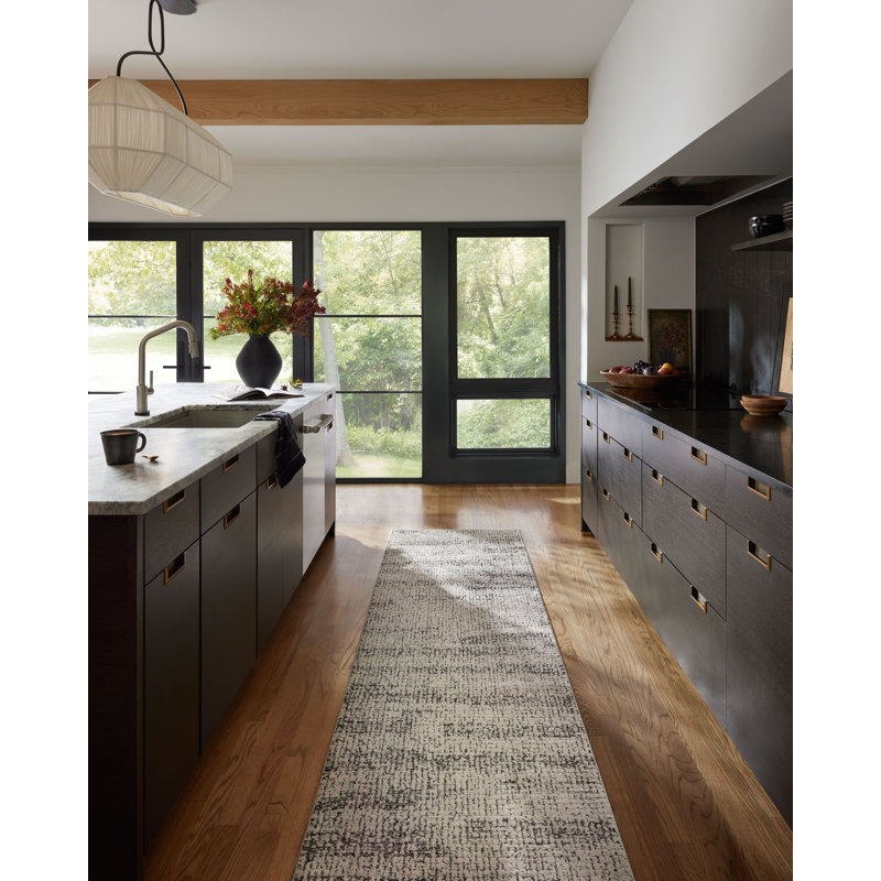 Gray Geometric Hand-Knotted Synthetic Runner Rug