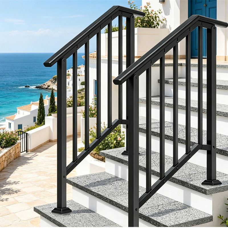 Ensemble de 2 rampes en acier galvanisé pour les marches extérieures, ensemble de balustrades de sécurité ovales noires de 27,1 po pour balustrade ou escalier intérieur