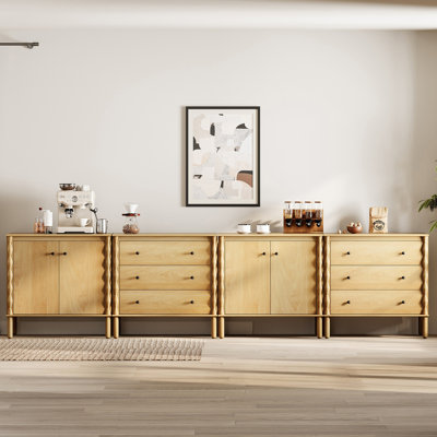 Long Wooden Sideboard Cabinet with Drawer and Door for Dining Room，Oak
