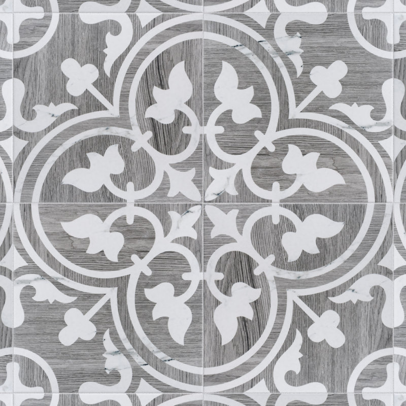 Llama Arte Loire Verso 10" x 10" Porcelain Patterned Wall & Floor Tile, Silver Smoke