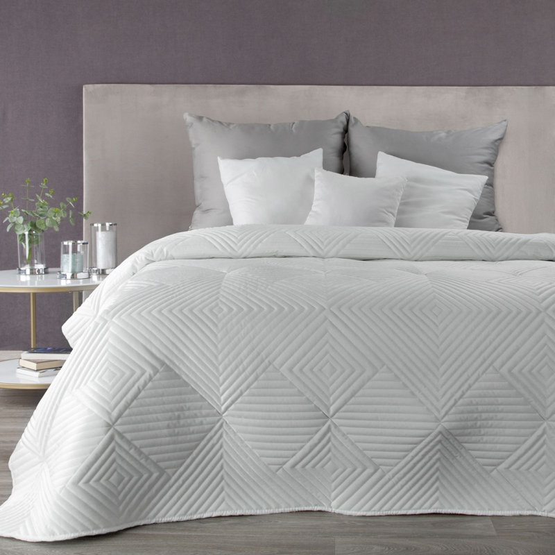 Garan Polyester Geometric Shapes Bedspread, White, 230 x 260 cm