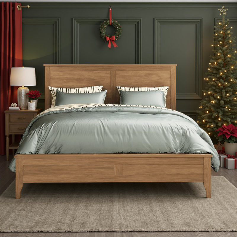 Afore Wooden Platform Bed Frame with Headboard, Solid Pine Construction, King, Brown