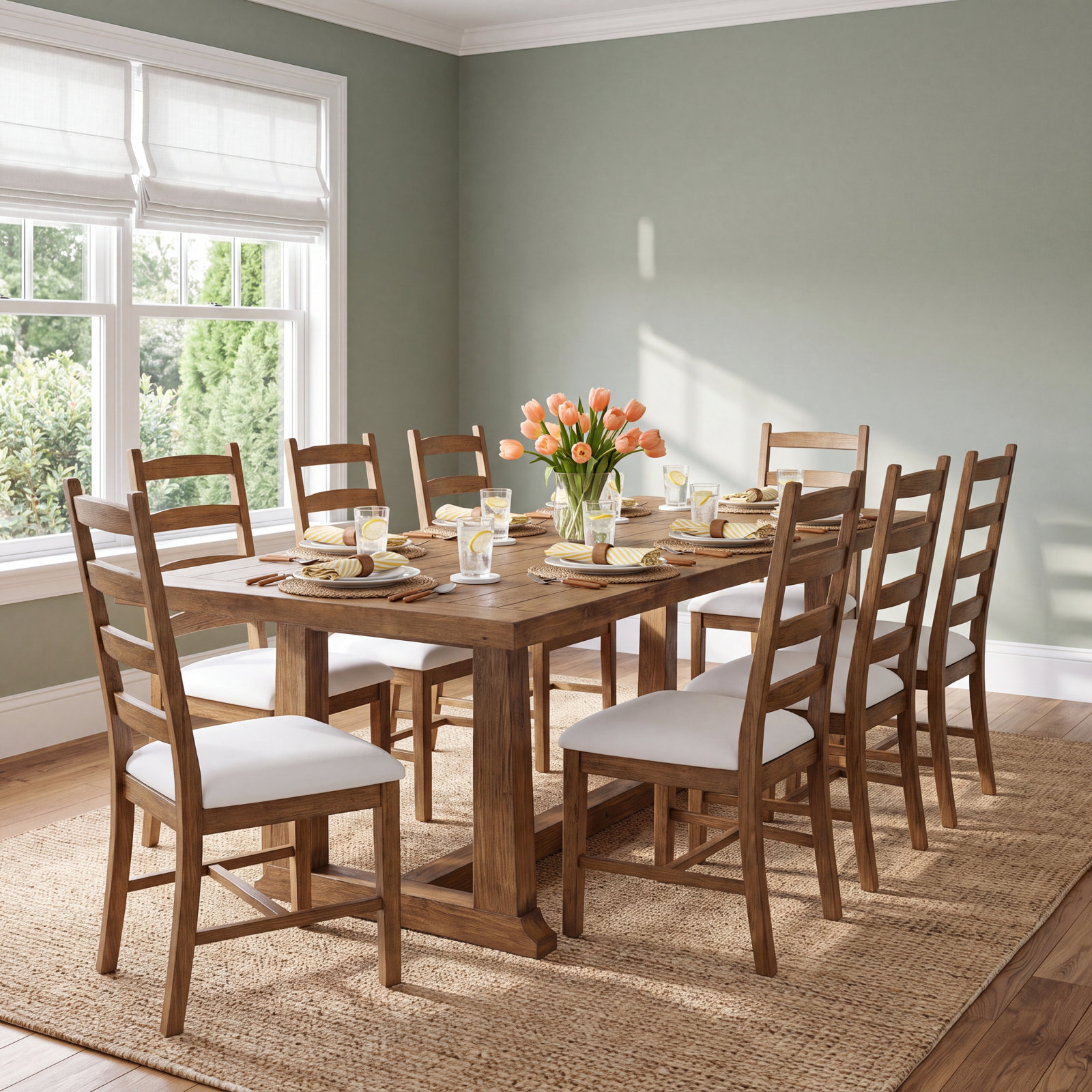 Daila Dining Table, Waxed Pine, 30" H x 39.25" W x 110" L