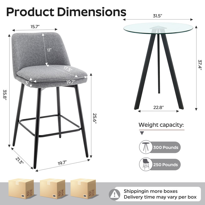 Ensemble de table de bar moderne avec tabourets 31,5 po Modern, Gris clair, 5 pièces: table, 4 chaises, Noir