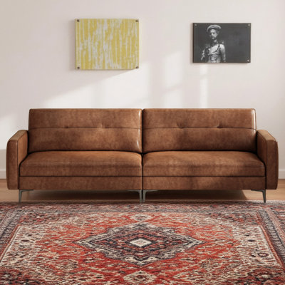 Compact Chesterfield Sofa 86.8" Faux Leather - Vintage Style 2-3 Seater for Small Apartments & Offices