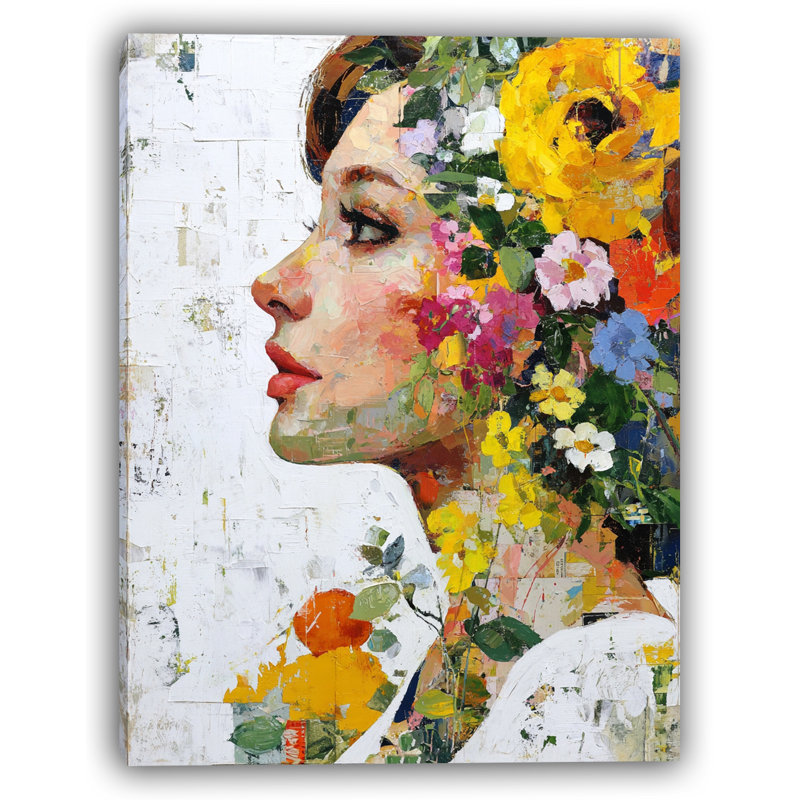 Sunlit Bloom - Bright Botanical Woman Portrait, art mural