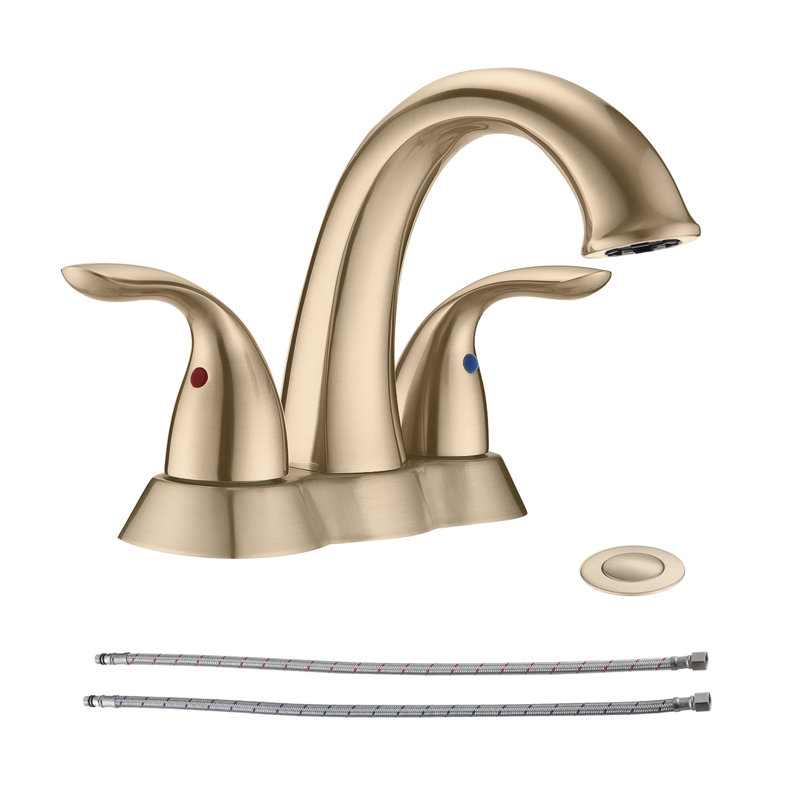 Centerset 2-handle Bathroom Faucet with Drain Assembly, Brushed Gold