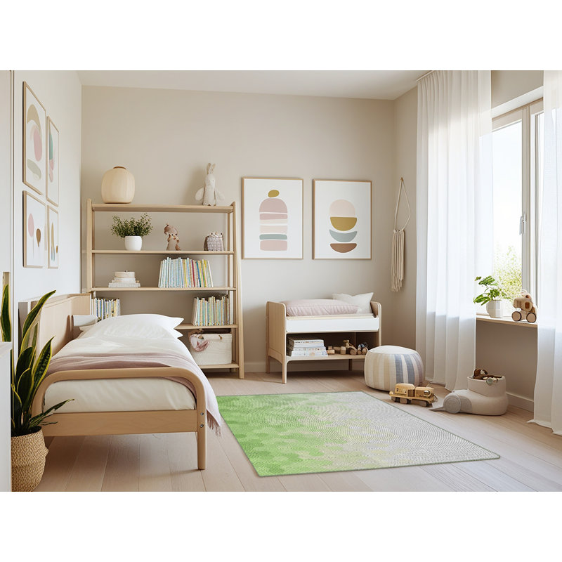 Tapis vert/blanc à motifs, Rectangle 3 pi x 5 pi