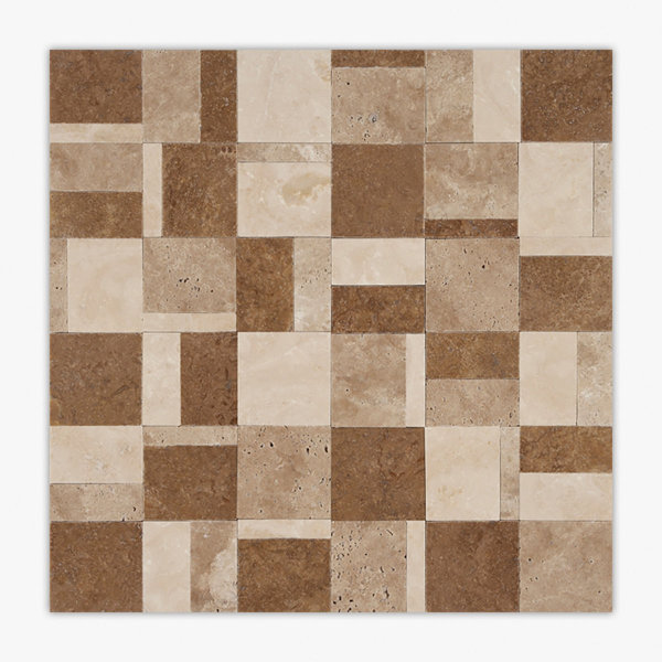 Ivory, Walnut, Noce Honed London Travertine Mosaic
