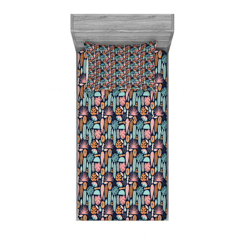 Tropical Microfiber Floral Fitted Sheet, Twin Fitted Sheet with 1 Pillowcase