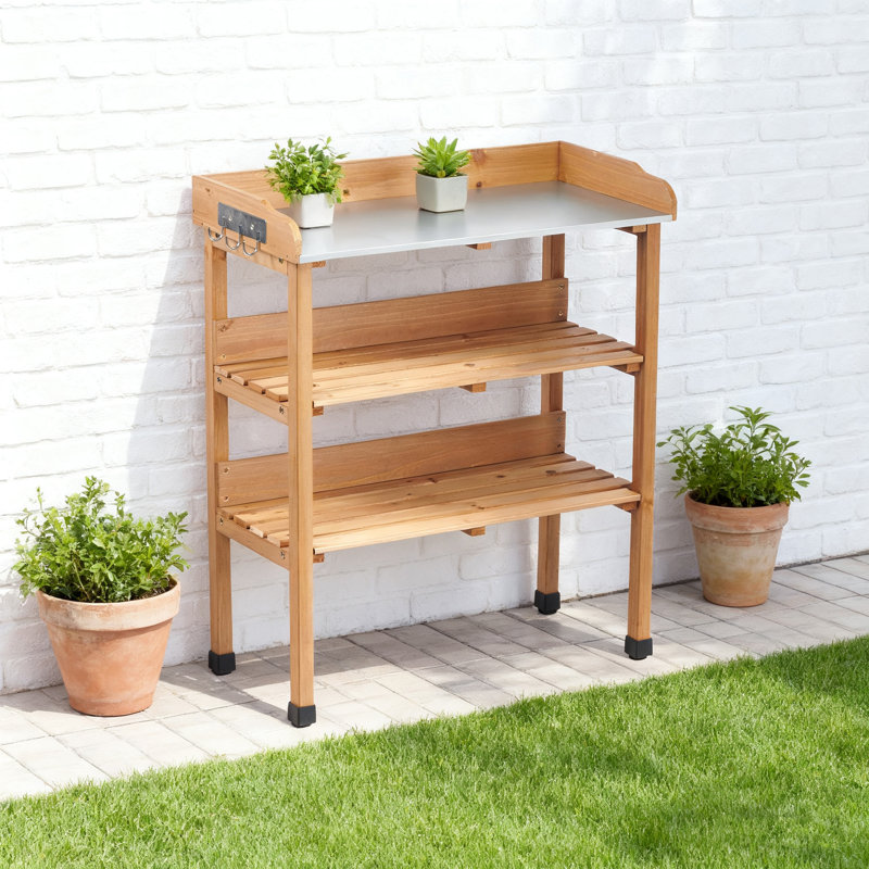 Banc de rempotage extérieur en bois de sapin 3 couches, Marron clair