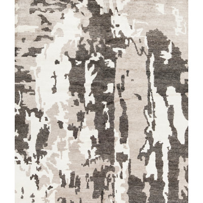 Abstract Area Rug in Charcoal/Beige/White