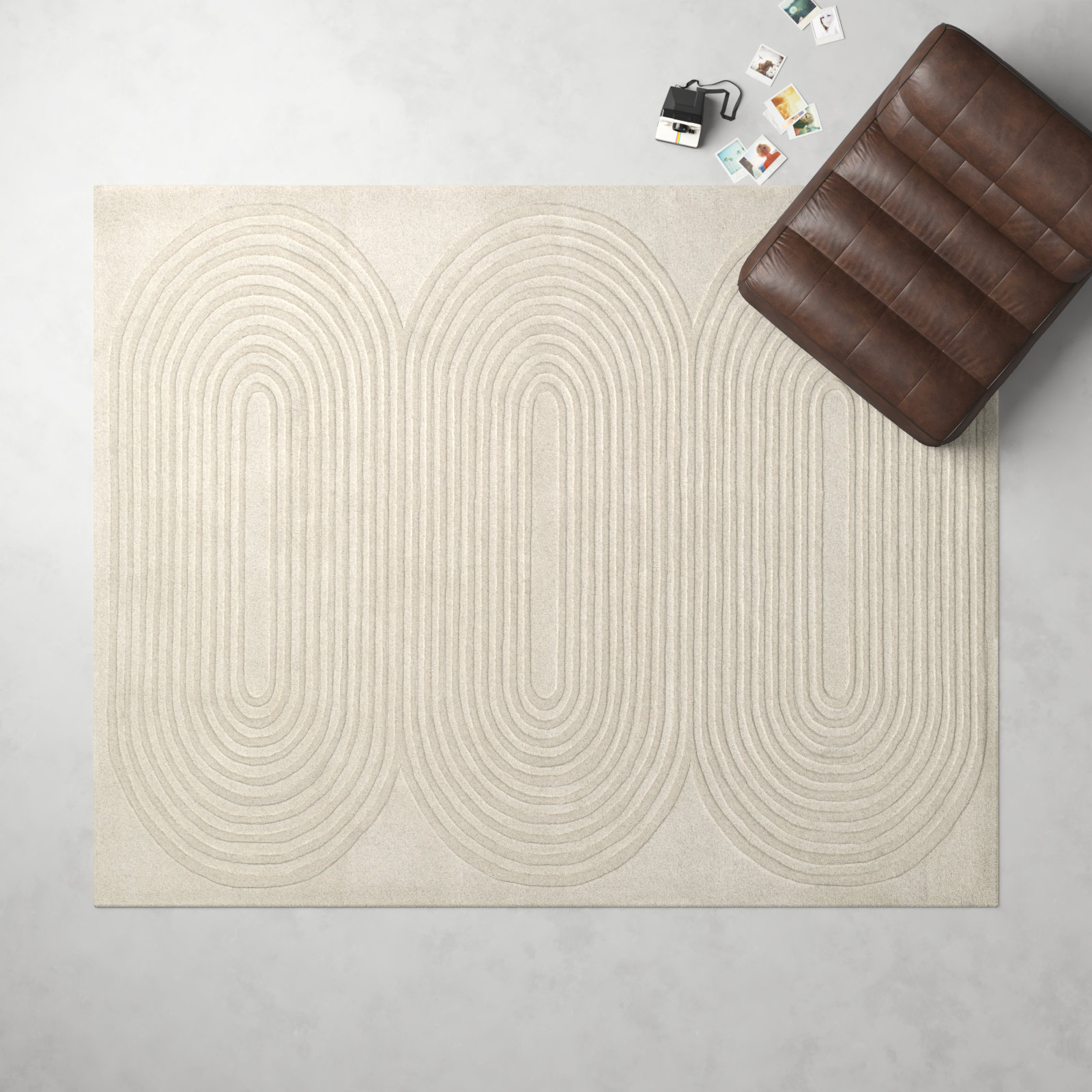 Tillie Ivory Hand-Tufted Geometric Wool Rug, Rectangle 5' x 8'